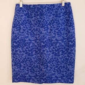 Ann Taylor Loft Women Pencil Skirt Size 6 Blue Woven Floral lined back p…